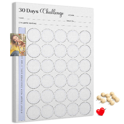 Bedruckte Korkplatte mit 30 Tage Challenge und Platz für Notizen