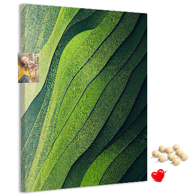 Kork-Pinnwand mit Motiv aus sanften grünen Blätterwellen