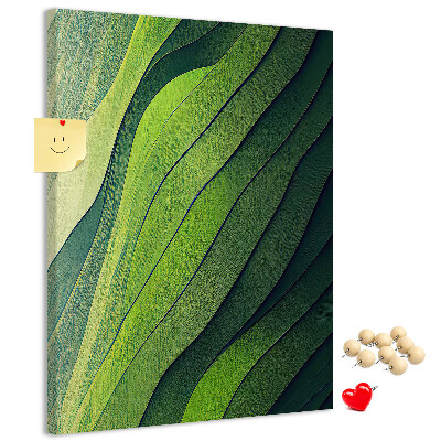 Kork-Pinnwand mit Motiv aus sanften grünen Blätterwellen