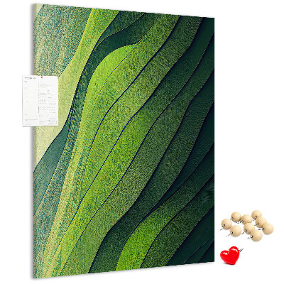 Kork-Pinnwand mit Motiv aus sanften grünen Blätterwellen