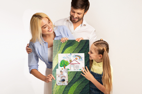 Kork-Pinnwand mit Motiv aus sanften grünen Blätterwellen