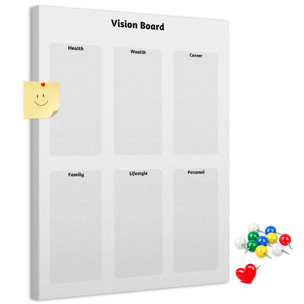 Bedruckte Korkplatte als Visionboard mit leeren Abschnitten
