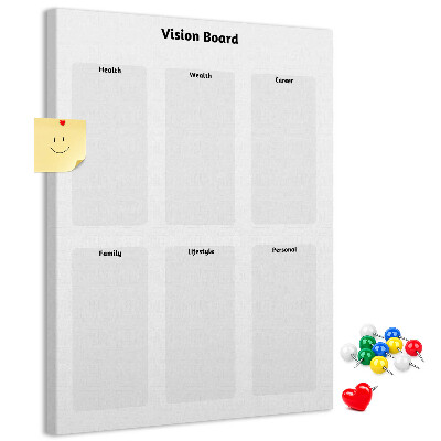 Bedruckte Korkplatte als Visionboard mit leeren Abschnitten
