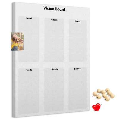 Bedruckte Korkplatte als Visionboard mit leeren Abschnitten