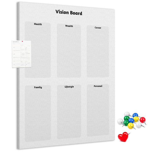 Bedruckte Korkplatte als Visionboard mit leeren Abschnitten