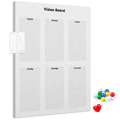 Bedruckte Korkplatte als Visionboard mit leeren Abschnitten