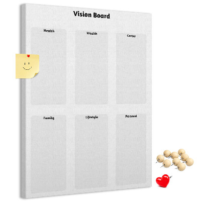 Bedruckte Korkplatte als Visionboard mit leeren Abschnitten