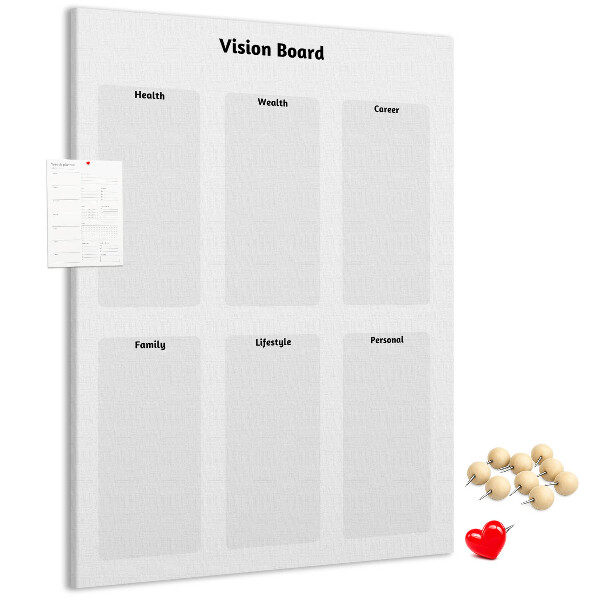 Bedruckte Korkplatte als Visionboard mit leeren Abschnitten