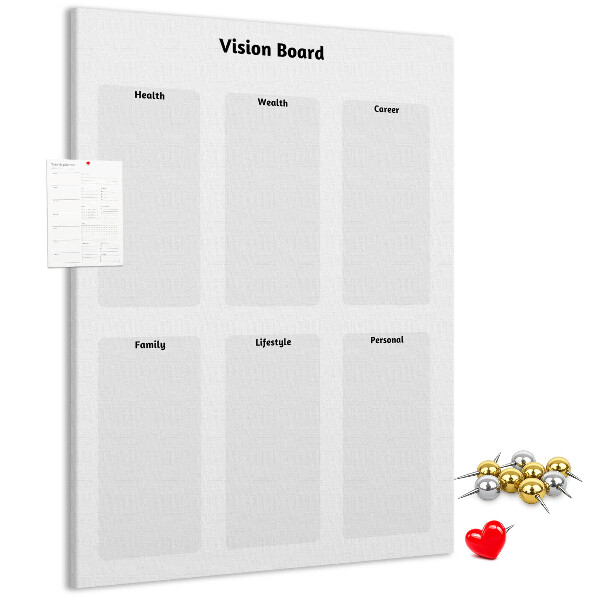Bedruckte Korkplatte als Visionboard mit leeren Abschnitten