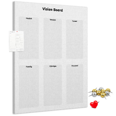 Bedruckte Korkplatte als Visionboard mit leeren Abschnitten
