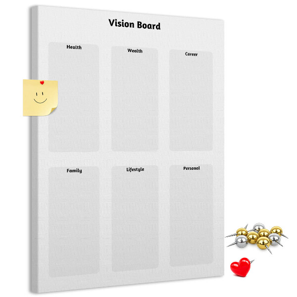 Bedruckte Korkplatte als Visionboard mit leeren Abschnitten