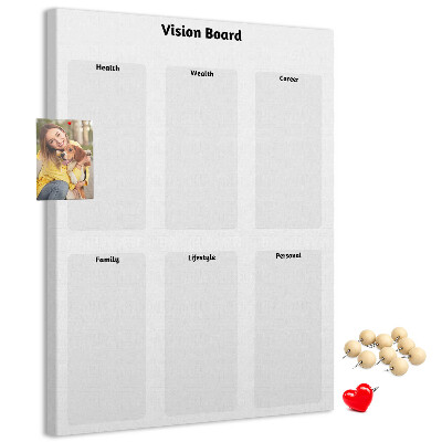 Bedruckte Korkplatte als Visionboard mit leeren Abschnitten