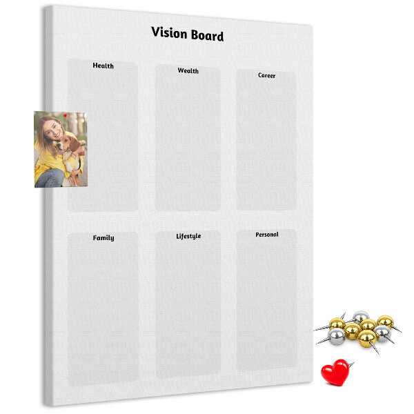 Bedruckte Korkplatte als Visionboard mit leeren Abschnitten