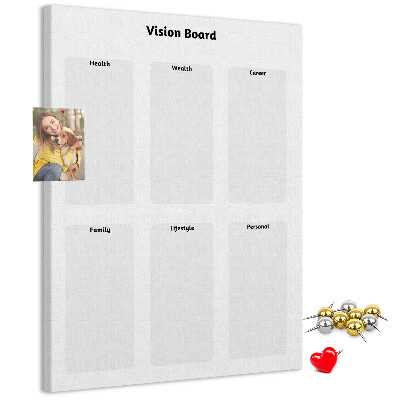 Bedruckte Korkplatte als Visionboard mit leeren Abschnitten