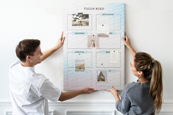 Korkplatte bedrucktes Visionboard für die persönliche Entwicklung