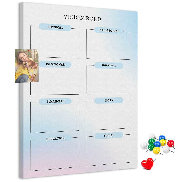 Korkplatte bedrucktes Visionboard für die persönliche Entwicklung
