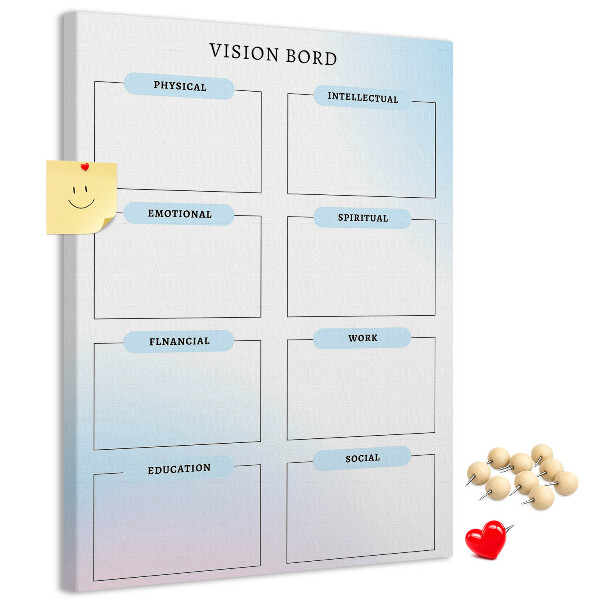 Korkplatte bedrucktes Visionboard für die persönliche Entwicklung