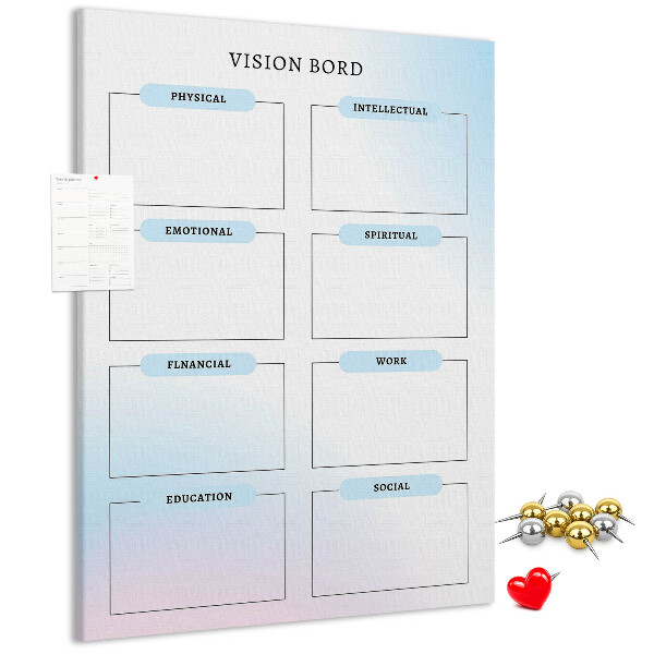 Korkplatte bedrucktes Visionboard für die persönliche Entwicklung