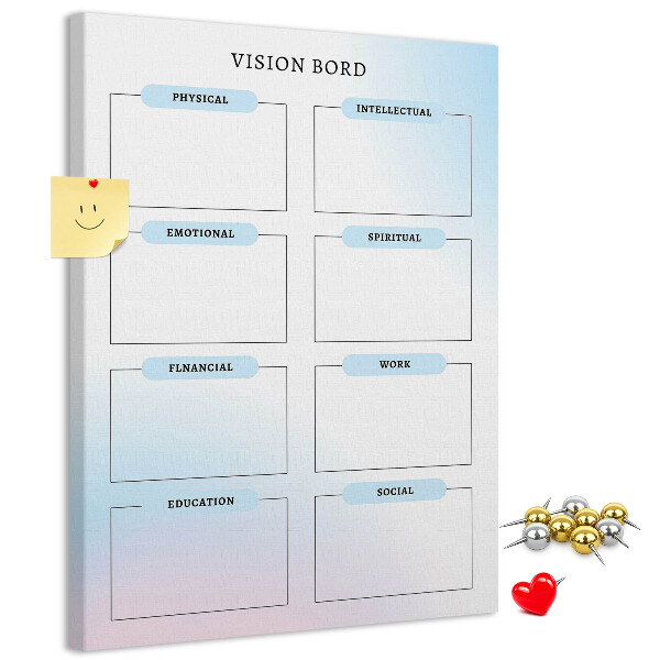 Korkplatte bedrucktes Visionboard für die persönliche Entwicklung