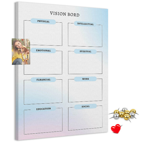 Korkplatte bedrucktes Visionboard für die persönliche Entwicklung