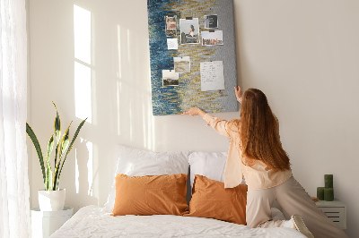 Kork-Pinnwand mit Motiv Goldene Linien vor dem blauen Meer