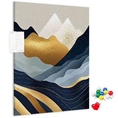 Pinnwand mit dem Motiv goldene Berge in einem friedlichen Tal