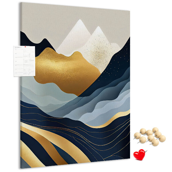 Pinnwand mit dem Motiv goldene Berge in einem friedlichen Tal