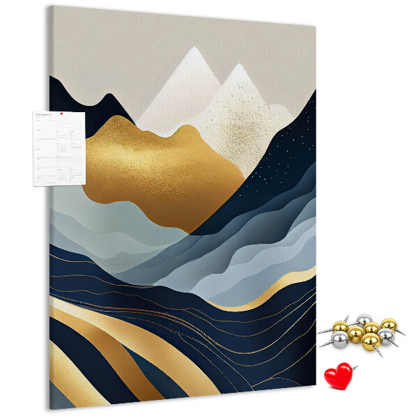 Pinnwand mit dem Motiv goldene Berge in einem friedlichen Tal