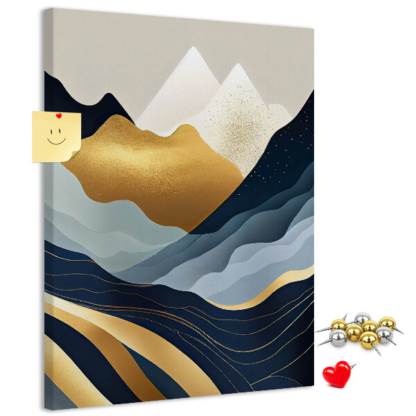 Pinnwand mit dem Motiv goldene Berge in einem friedlichen Tal