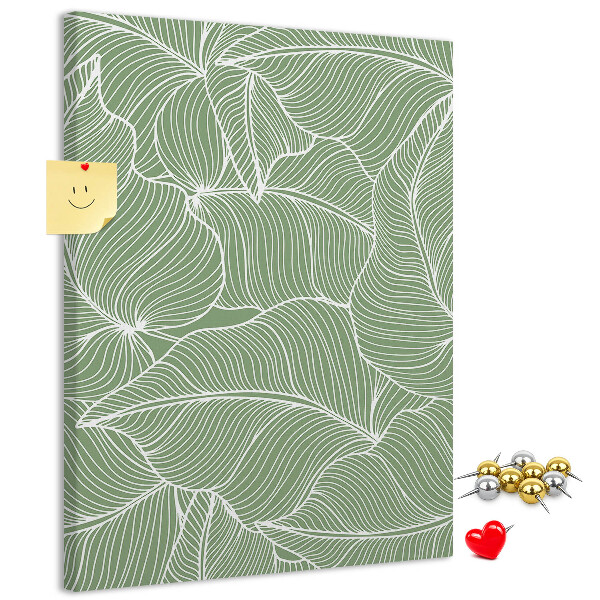 Kork-Pinnwand mit Motiv zarte Blätter auf grünem Hintergrund