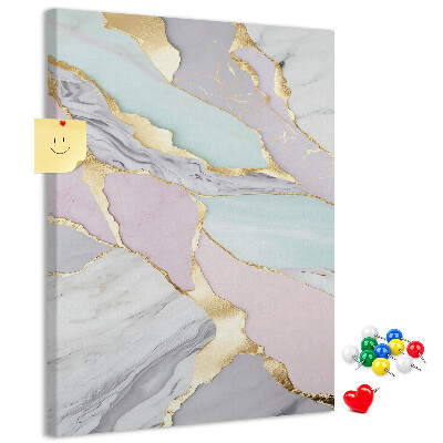 Bedruckte Korkplatte in einer eleganten Kombination aus Marmor und Pastelltönen