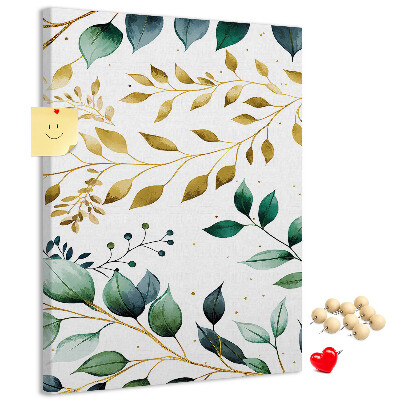 Pinnwand mit Motiv goldene Blätter auf hellem Hintergrund