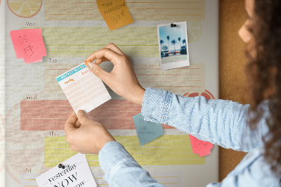 Kork-Pinnwand farbenfroher Wochenspeiseplan für die Familie
