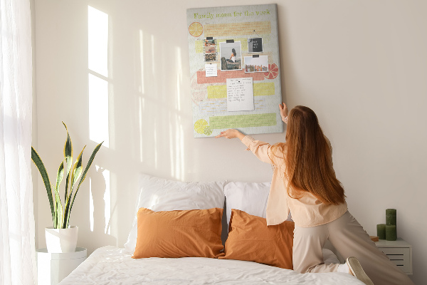 Kork-Pinnwand farbenfroher Wochenspeiseplan für die Familie