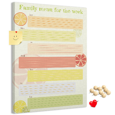 Kork-Pinnwand farbenfroher Wochenspeiseplan für die Familie