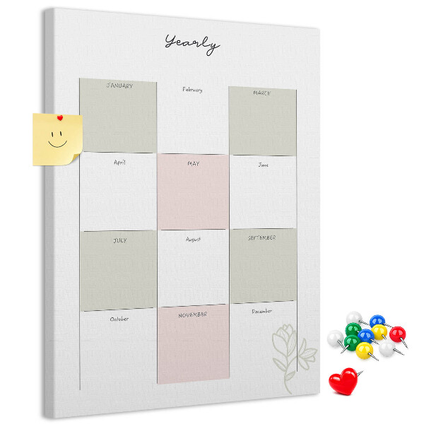 Bedruckte Korkplatte Jahresplaner im minimalistischen Design
