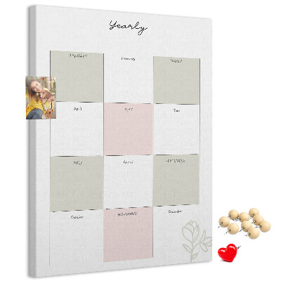 Bedruckte Korkplatte Jahresplaner im minimalistischen Design