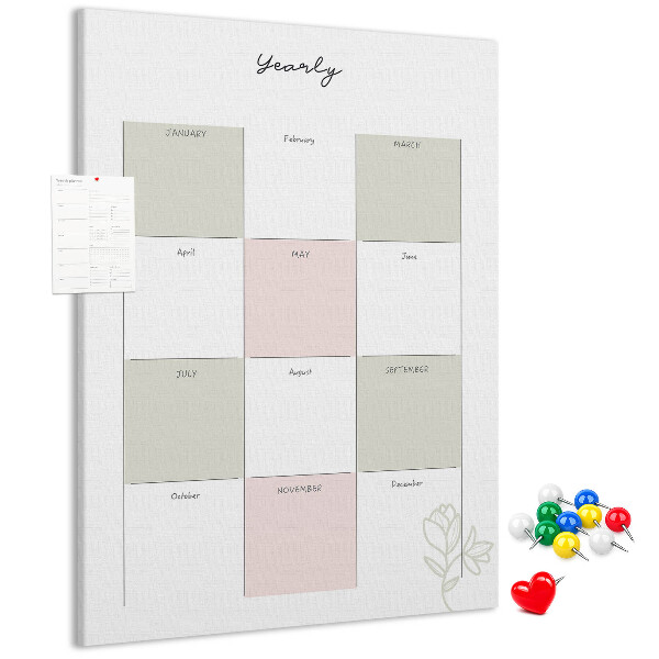 Bedruckte Korkplatte Jahresplaner im minimalistischen Design
