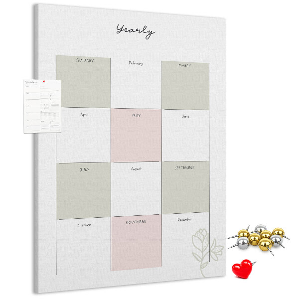 Bedruckte Korkplatte Jahresplaner im minimalistischen Design