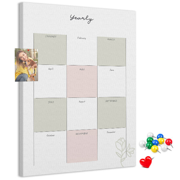 Bedruckte Korkplatte Jahresplaner im minimalistischen Design