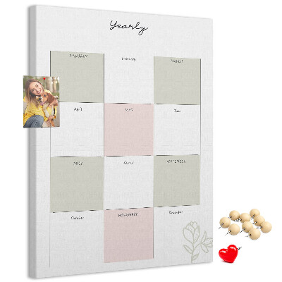 Bedruckte Korkplatte Jahresplaner im minimalistischen Design