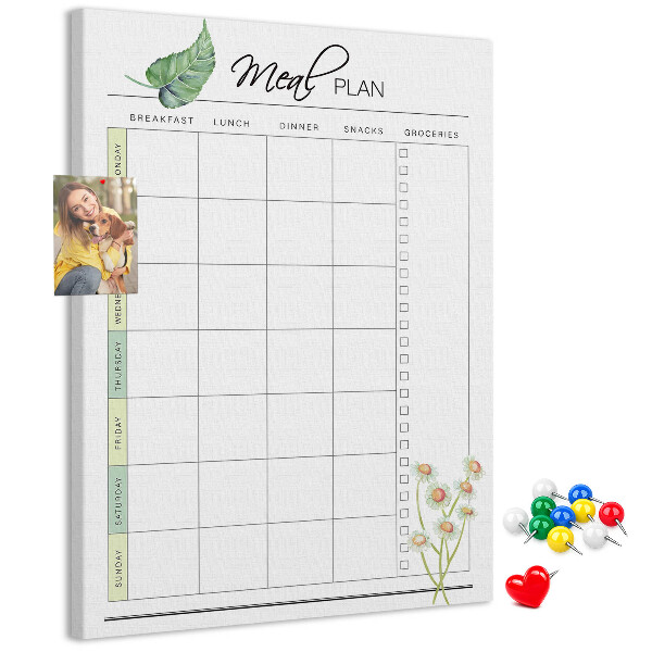 Kork-Pinnwand mit floralem Speiseplan-Design