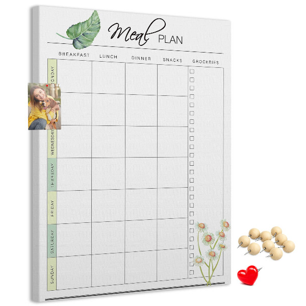 Kork-Pinnwand mit floralem Speiseplan-Design