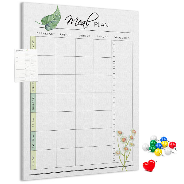 Kork-Pinnwand mit floralem Speiseplan-Design