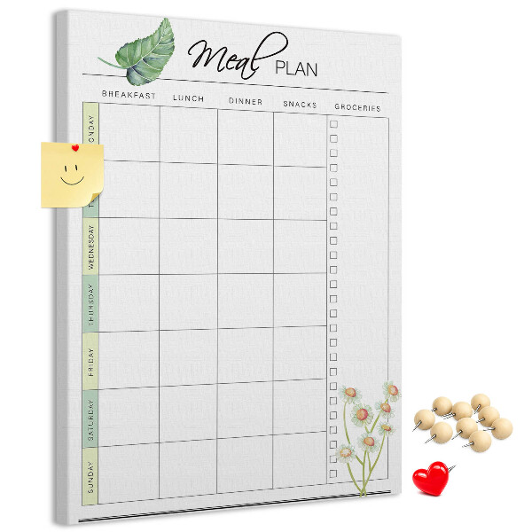 Kork-Pinnwand mit floralem Speiseplan-Design