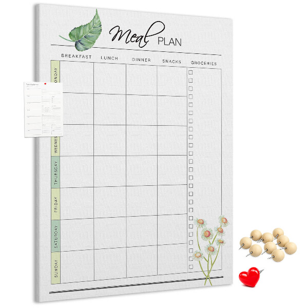 Kork-Pinnwand mit floralem Speiseplan-Design