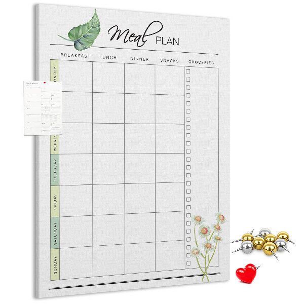 Kork-Pinnwand mit floralem Speiseplan-Design