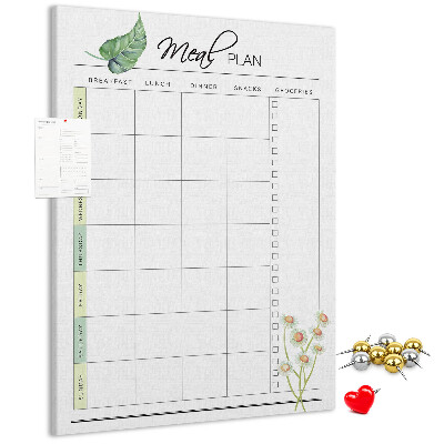 Kork-Pinnwand mit floralem Speiseplan-Design