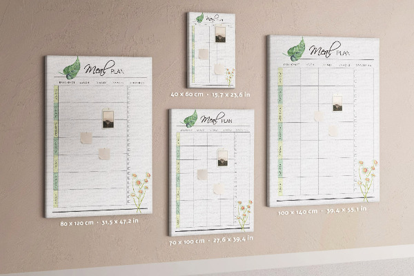 Kork-Pinnwand mit floralem Speiseplan-Design