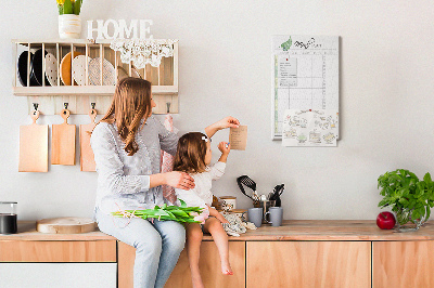 Kork-Pinnwand mit floralem Speiseplan-Design